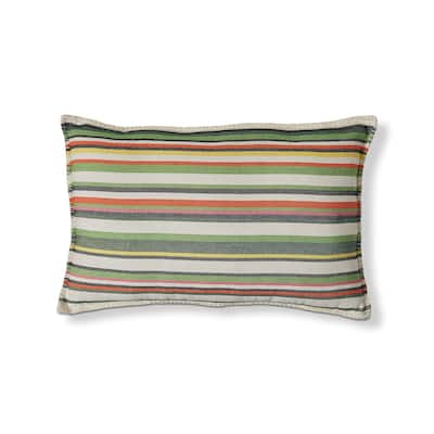 24"x16" Green Botanist Garden Stripe Yarn Dyed Cotton Accent Decorative Throw Pillow Poly Filled Removable Insert Rectangle