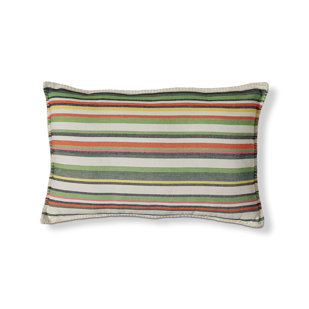 24"x16" Green Botanist Garden Stripe Yarn Dyed Cotton Accent Decorative Throw Pillow Poly Filled Removable Insert Rectangle