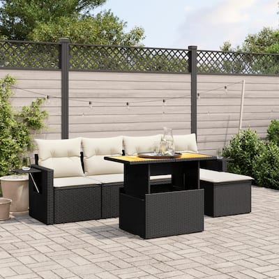 vidaXL Garden Sofa Set Black PE rattan 6 Piece Set Adjustable Armrests - 21.7 x 39.4 x 28.7