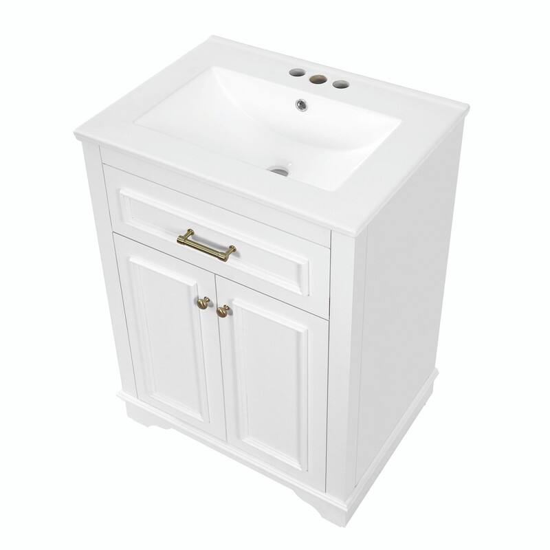 24" Bathroom Vanity with Integrated Ceramic Sink, Cabinet with 2 Doors and 1 Tip-Out Drawer, Single Sink Vanity
