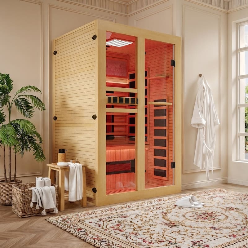 EROMMY Luxury Dual-Therapy Home Sauna Professional Steam or Far-Infrared Cabin with Bluetooth & Color Light Therapy - Spa Light