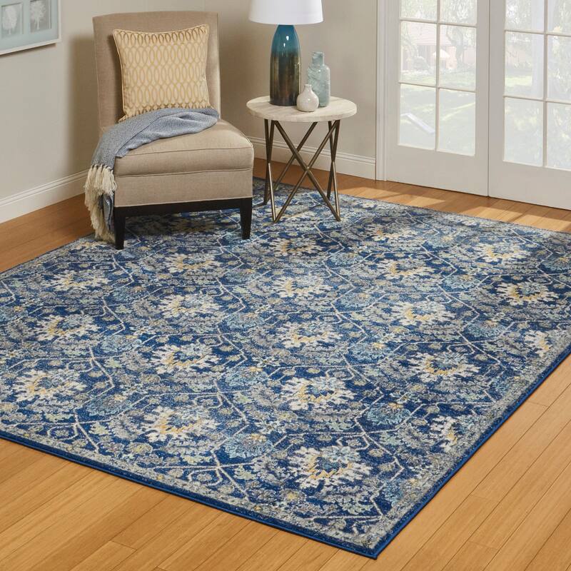Gertmenian Scanda Marlowe Transitional Blue Floral Area Rug - 5' 3" x 7'