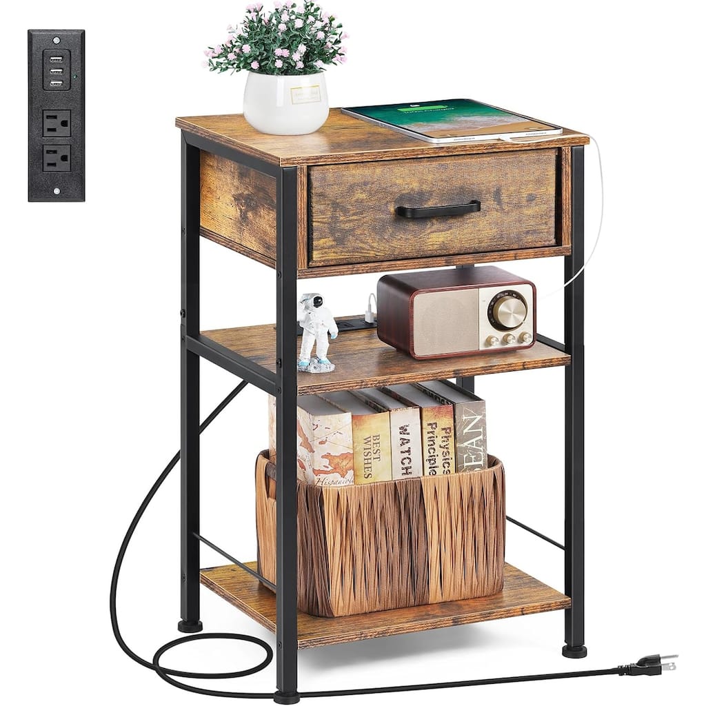 3 Tier Nightstand with Charge Station