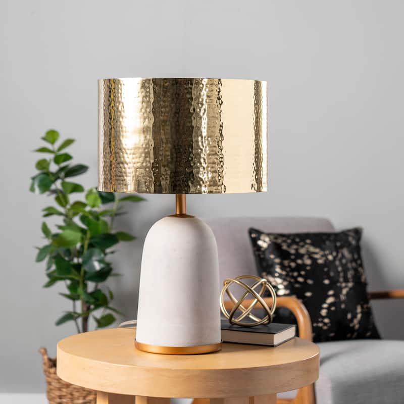 Nuloom 25'' Natalie Concrete & Iron Aluminium Shade Table Lamp - 14"W x 14"D x 25"H - 14"W x 14"D x 25"H - Gray