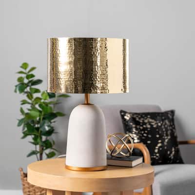 Nuloom 25'' Natalie Concrete & Iron Aluminium Shade Table Lamp - 14"W x 14"D x 25"H