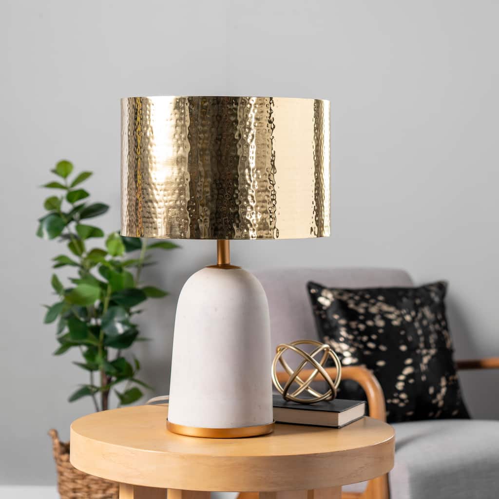 Nuloom 25'' Natalie Concrete & Iron Aluminium Shade Table Lamp - 14"W x 14"D x 25"H