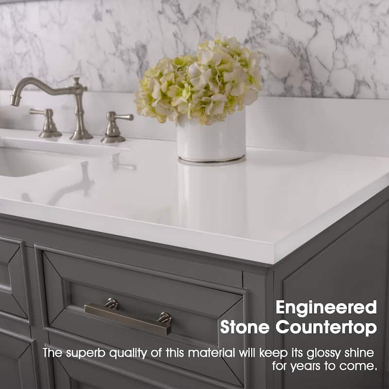 Icelume White 60 inch Cultured Marble Bathroom Vanity Top