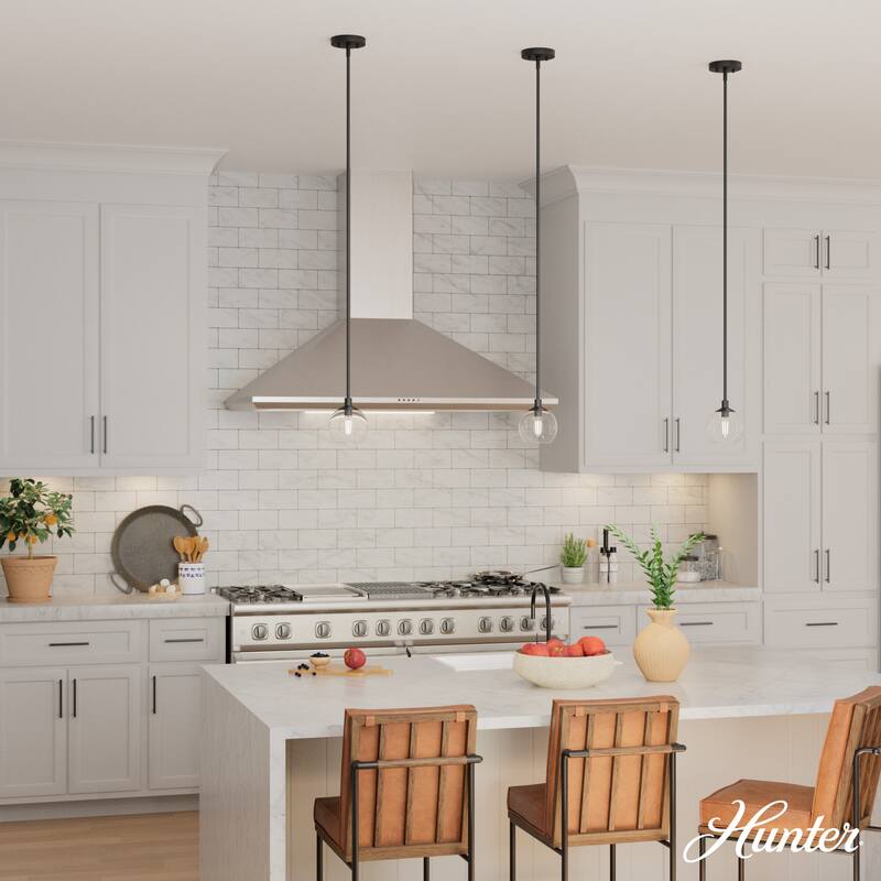 Hunter Xidane 1 Light Clear Glass Pendant or Semi-Flush Light - Kitchen Island, Dining Room, Entry - Glam, Contemporary