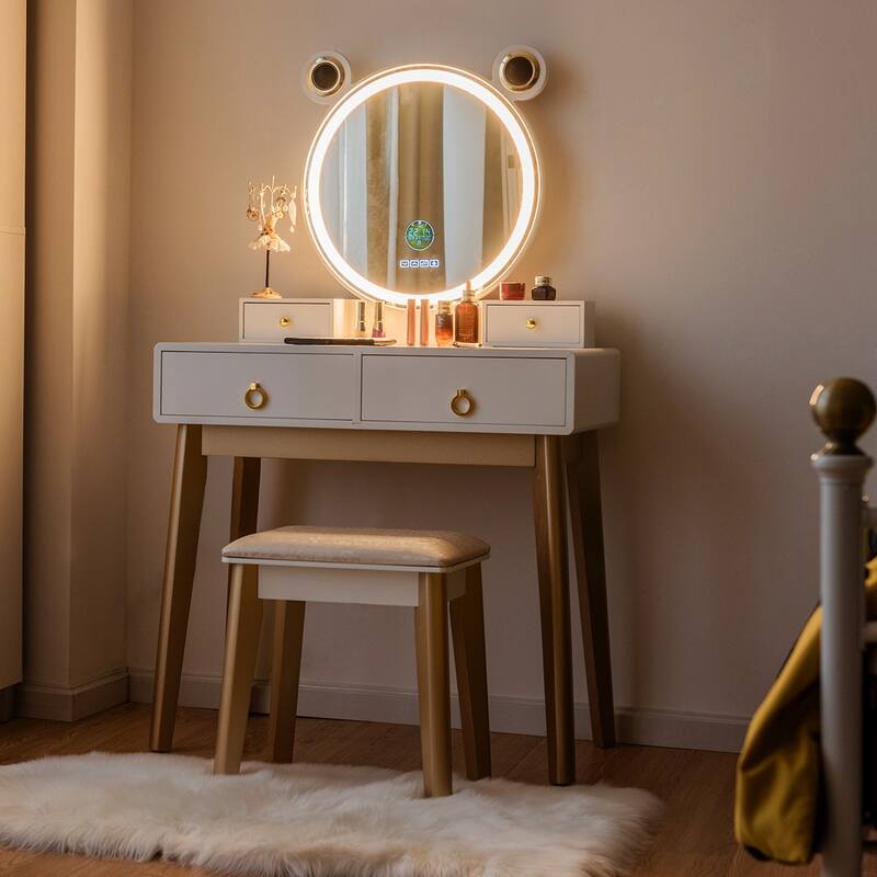 Costway Vanity Dressing Table Set Touch Screen Dimming Mirror - White