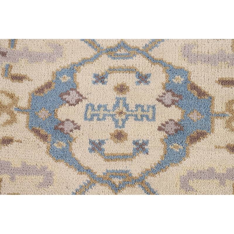 Ivory & Blue Oushak Indian Runner Rug Handmade Wool Carpet - 2'7"x 7'8"