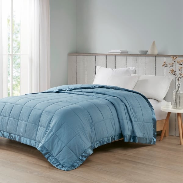 slide 2 of 6, Madison Park Cambria Oversized Down Alternative Blanket with Satin Trim Full - Queen - Slate Blue