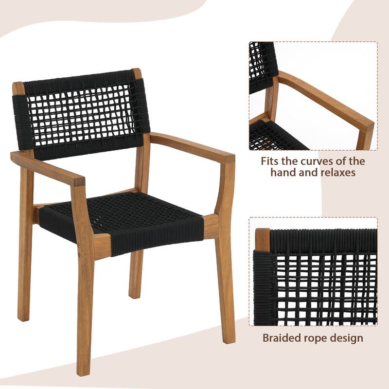 Outdoor Wooden Dining Table with 6 Woven - Seat Chairs Set