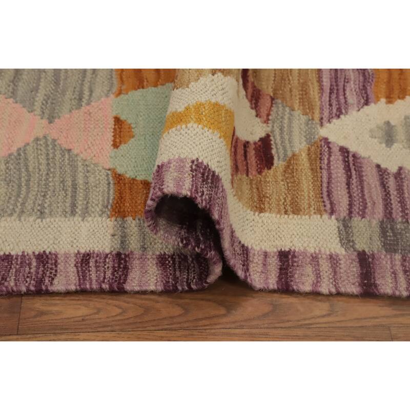 Hand Woven Oriental 100% Wool Carpet Southwestern Tribal Multi-Colored Kilim Runner Rug - 11' 10'' X 2' 7''