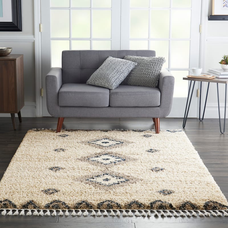 Nourison Scandinavian Geometric Shag Area Rug - 5' 3" x 7' 9" - Ivory/Blue - Rectangle