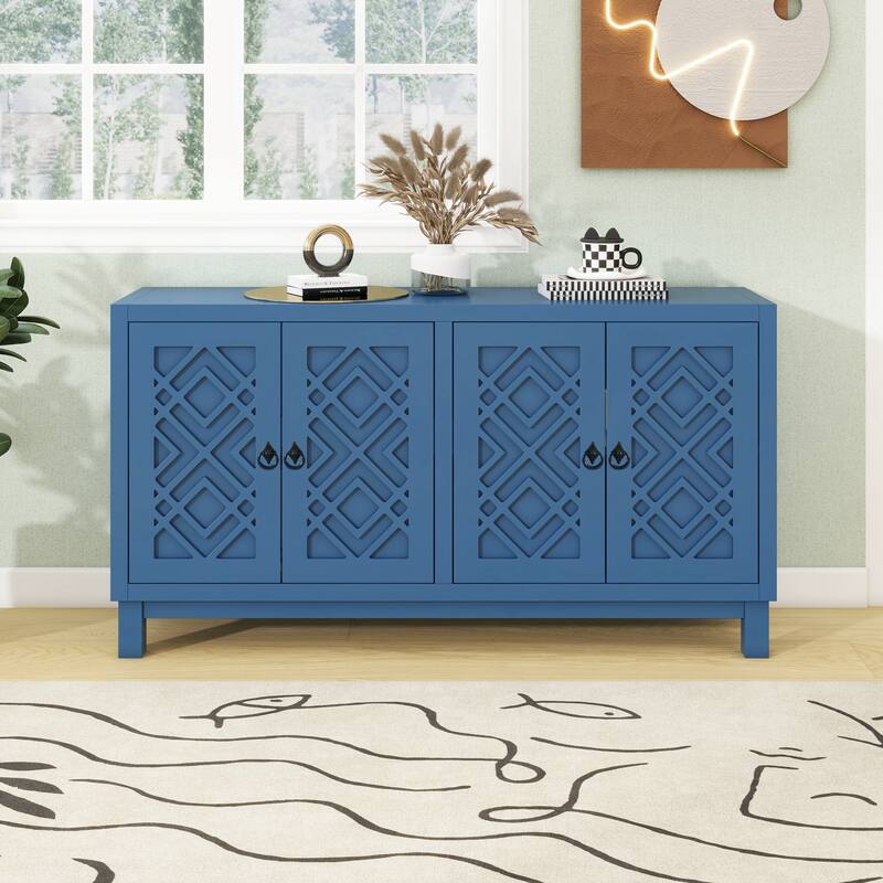 Nestfair 4 Door Buffet Cabinet Sideboard with Pull Ring Handles - Navy