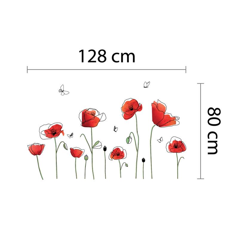 Walplus Poppy Flower Butterfly Wall Sticker Decal Wall Art Home Decor