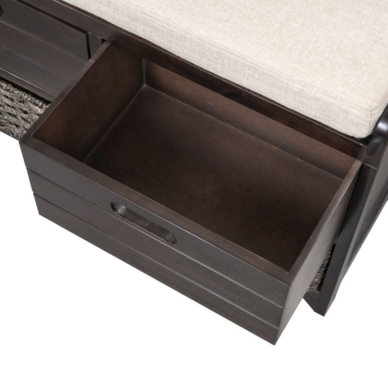 Storage Bench with Removable Basket and 2 Drawers, Fully Assembled Shoe Bench with Removable Cushion