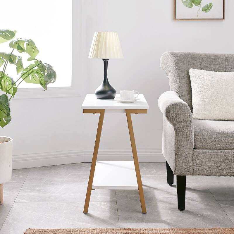 Leick Home Empiria Narrow Side Table with Shelf and Metal Frame