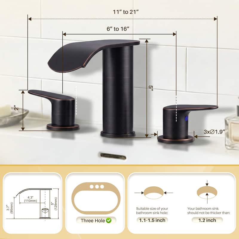 WOWOW 8 in.Double Handle Waterfall Bathroom Faucet with Pop-up Drain