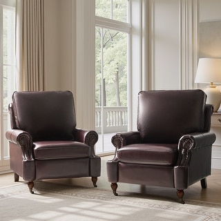 Honorio Traditional Genuine Leather Armchair with Solid Wood Legs and Front Casters Set of 2 By HULALA HOME