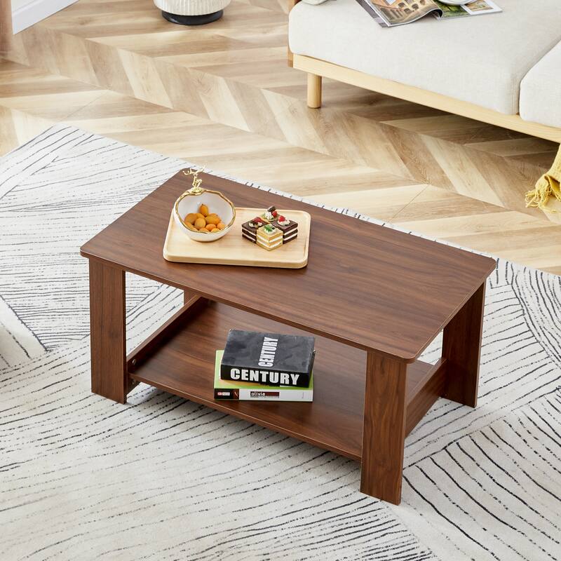 35.4" Modern Rectangular Coffee Table with Storage Shelf for Living Room, Bedroom and Study Room