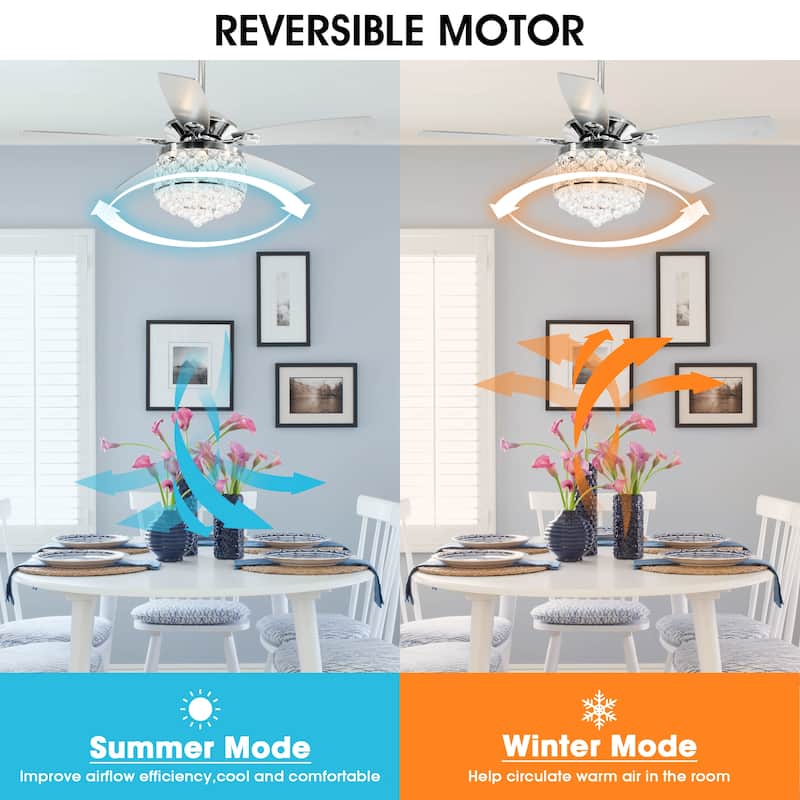 52" Indoor Crystal Chandelier Ceiling Fan with Light and Remote Control - 52 in