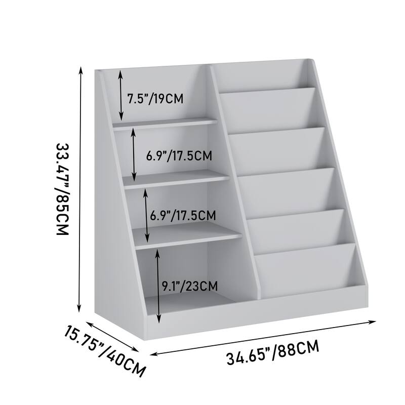 Anmytek Kids Bookcase Large Capacity Trapezoid Bookshelf Eco Friendly Wood Toy Storage Organizer Cabinet