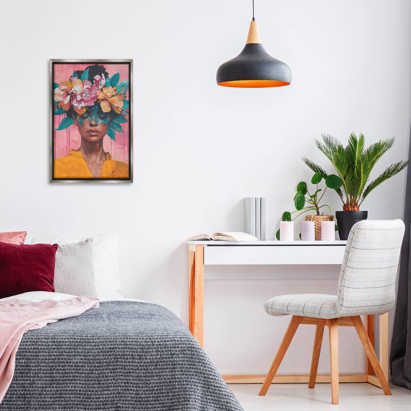 Stupell Woman With Floral Headdress Framed Floater Canvas Wall Art Design By LSR Design Studio