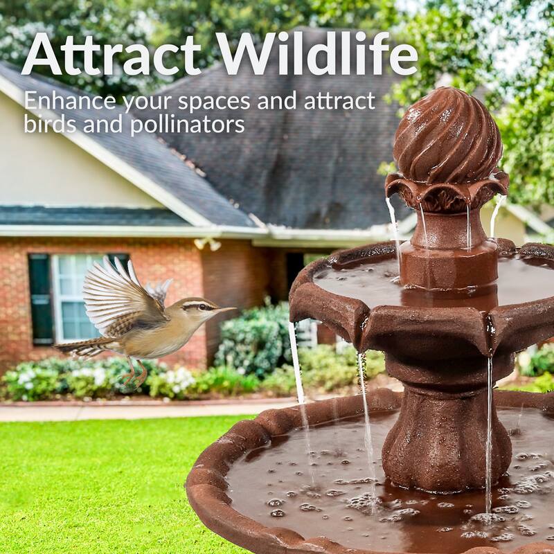 Sunnydaze Two Tier Solar-on-Demand Fountain, 35 Inch Tall - 35-Inch