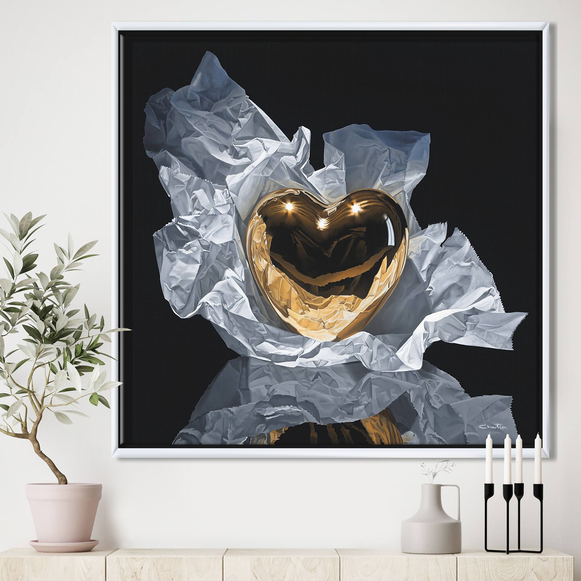 Designart "Heart Of Gold" Modern & Contemporary Framed Canvas Wall Art