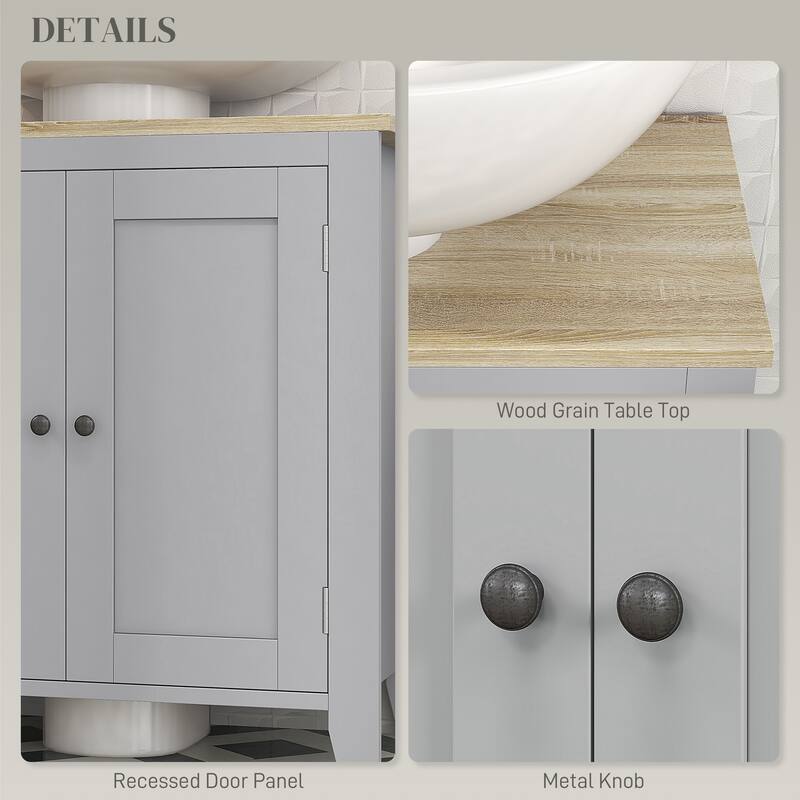 Kleankin Gray Pedestal Sink Storage Cabinet Bathroom Cabinet with U-Shape and Adjustable Internal Shelf