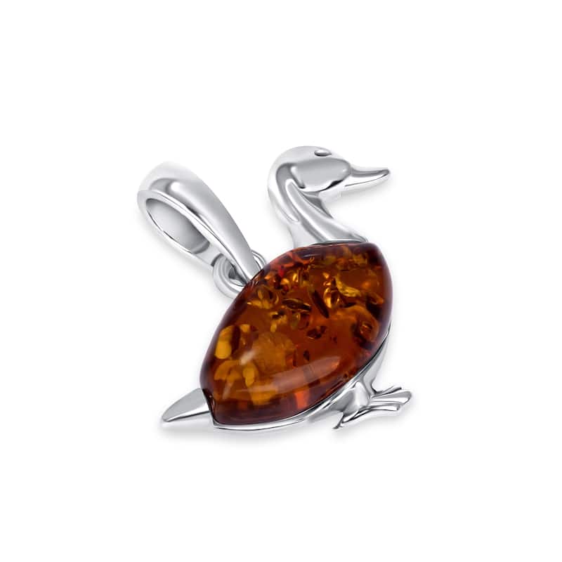 Baltic Amber Duck Pendant Necklace in Sterling Silver