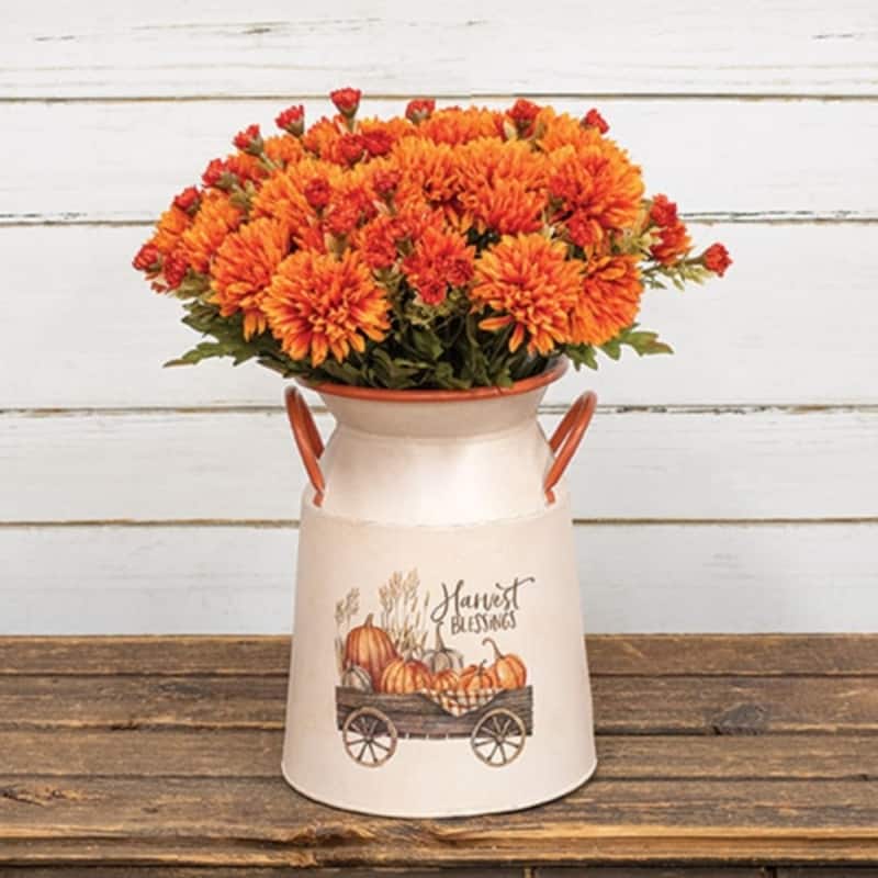 Harvest Blessings Pumpkin Wagon Metal Milk Can Decor