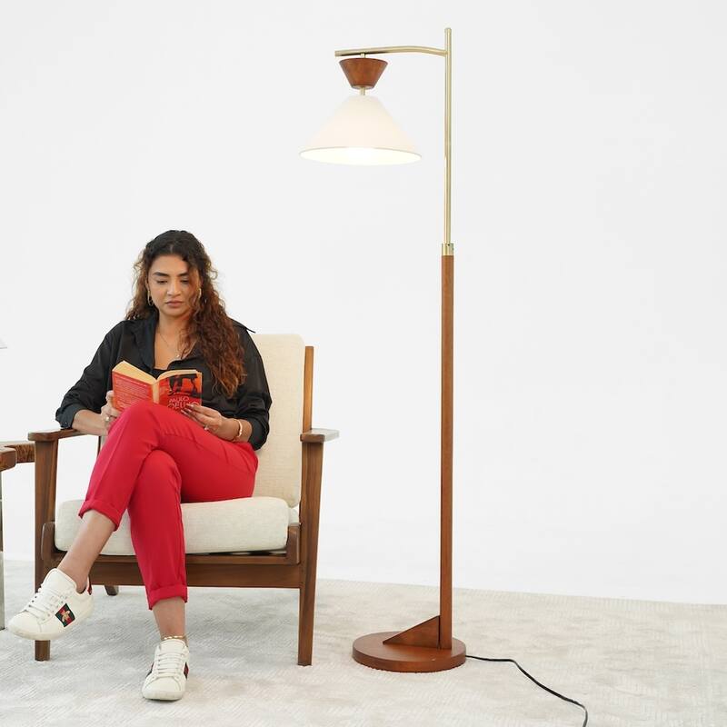 Alexis Mid-Century Modern Wooden Floor Lamp with Linen Shade