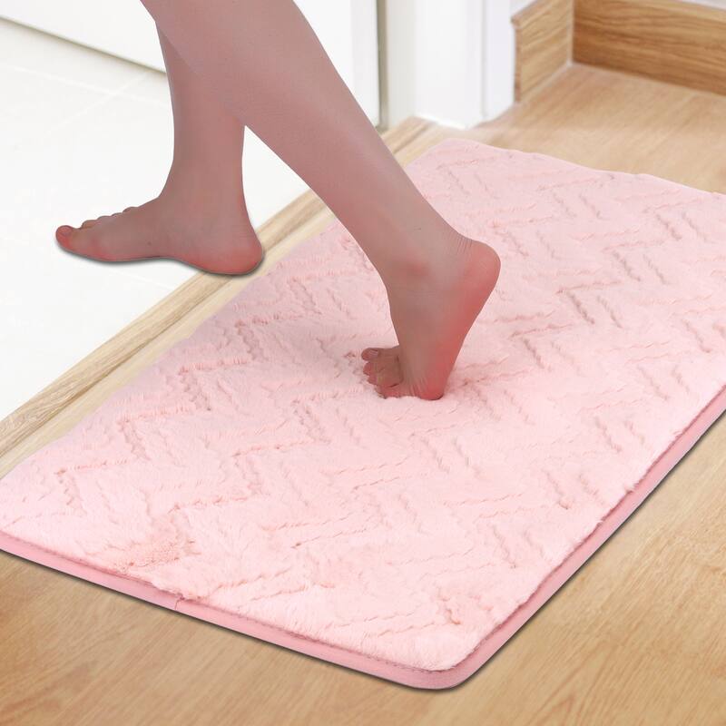 Bathroom Mat Soft Absorbent Non-Slip Backing Quick Dry Bath floor Rugs Home Gifts - Pink - 16" x 24"