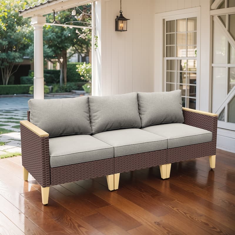 Outdoor Sectional Sofa Set With Cushion - Grey - Brown
