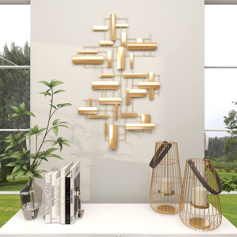CosmoLiving by Cosmopolitan Gold Metal 3D Stripe Geometric Home Wall Decor