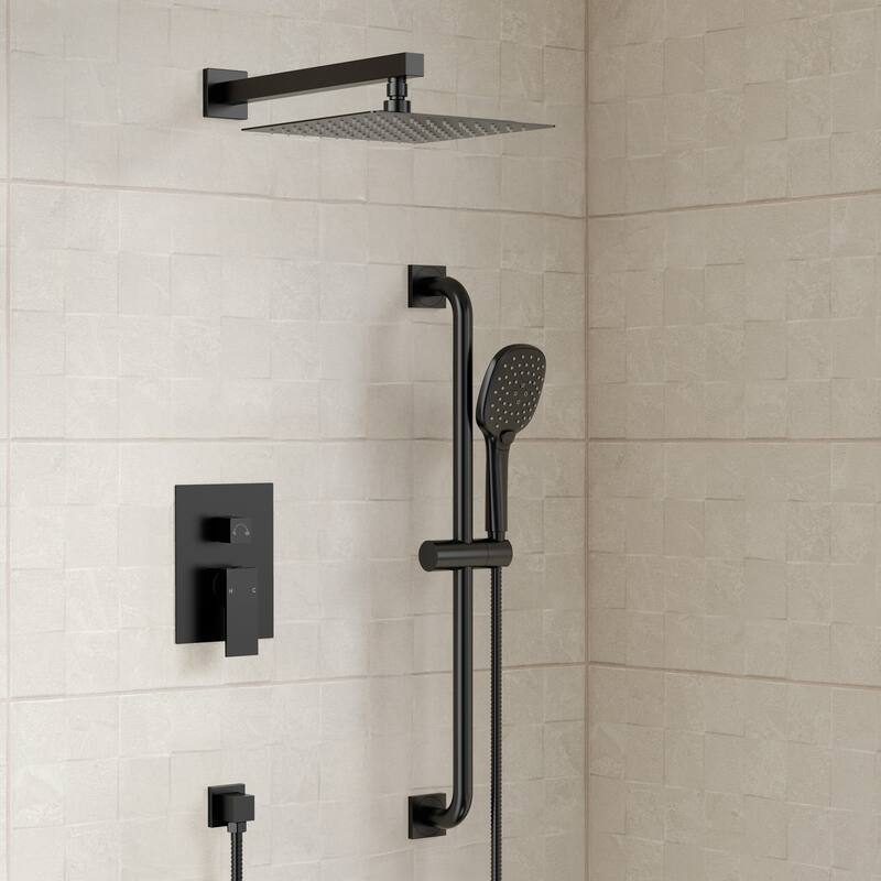 GRANDJOY 2-Spray Concealed Rain Shower System with Handheld, Wall-Mount Modern Design