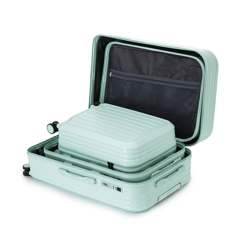 Modern Luggage Stripe Luggage, 3-Piece Set with Universal Wheels Cup Holder and USB Port , for Boarding Travel
