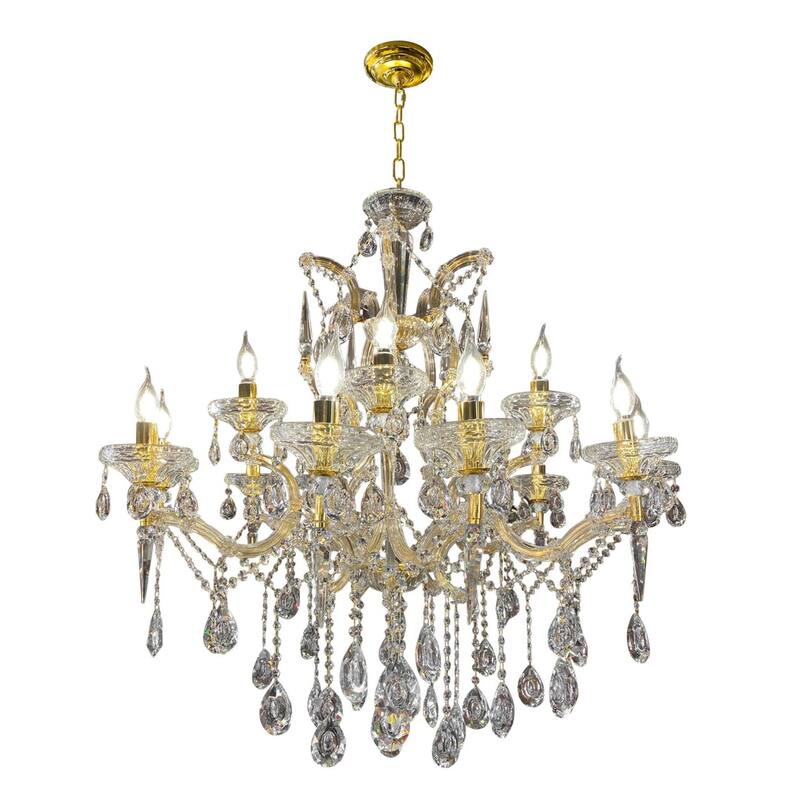 Maria Theresa 35in Wide Gold 15 Light Crystal Chandelier