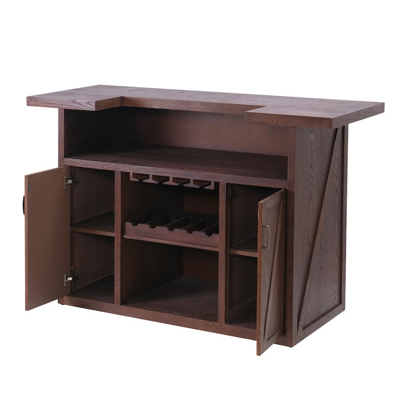 Christopher Knight Home - Barrington Rustic Bar Table Cabinet with Open Upper Shelf, Wine Rack & Glass Storage, Functional Use