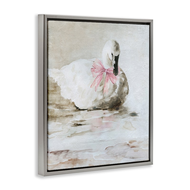 Stupell Charming Duck with Pink Bow Framed Floater Canvas Wall Art Design By Carol Robinson