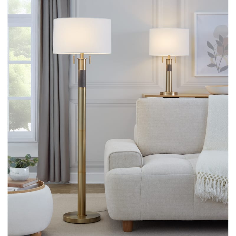 Trophy 27" Glam Table Lamp In Gold Metal And White Linen Shade