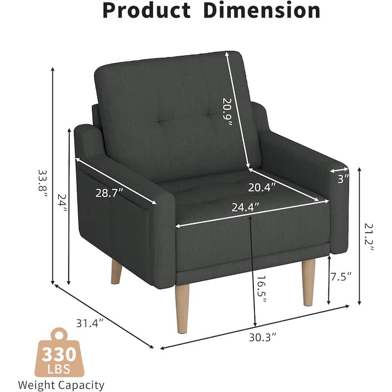 Mid Century Modern Accent Chair,Upholstered Armchair,Comfy Reading Chair with Wood Legs,Fabric Single Sofa Chair