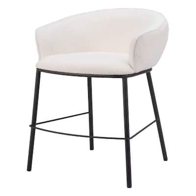 Ivory and Black Shearling Bar Stool 30 Inch Bar Height Chair with Back - 24.4” x 24.4” x 40.9”