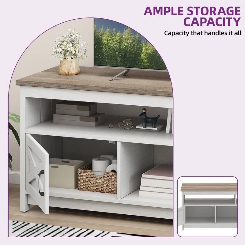 Moasis Farmhouse TV Stand for up to 65" TV with Doors and Open Shelves Media Console Power Outlet