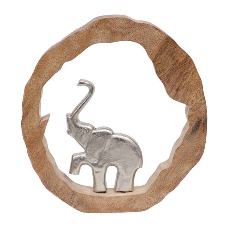 Decorative Figurine on Round Wooden Stand Sculpture