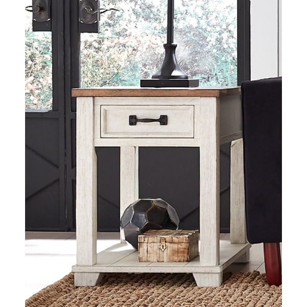 The gray barn end store table with storage