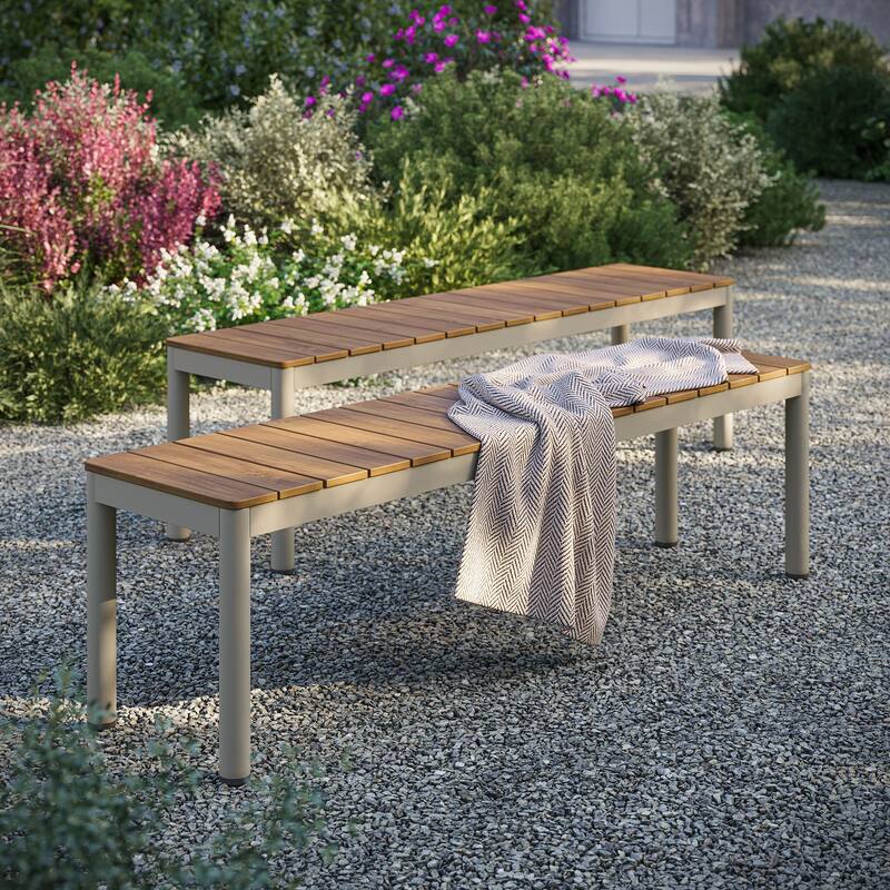 Finn Outdoor Patio Aluminum Bench with Faux Wood Top by Modway