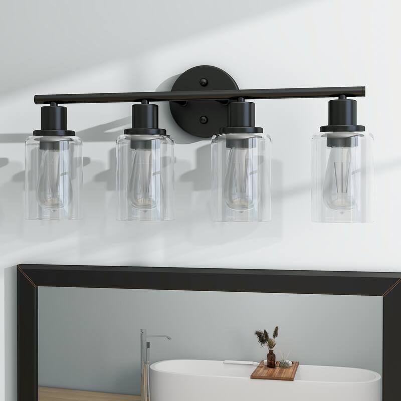 4-Light Vintage Bathroom Vanity Lights - Matte Black